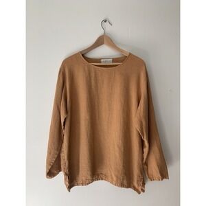 J Jill Woman 100% Linen Tunic Sz 1X Rust Long Sleeve Lagenlook Art Teacher